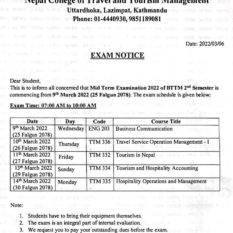 Exam Notices CC - NCTTM